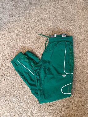 Adidas men’s Green Track Pants with White stripes